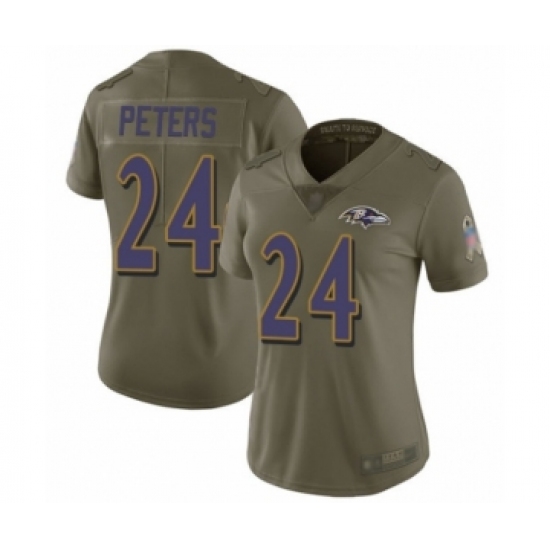 Women's Baltimore Ravens 24 Marcus Peters Limited Olive 2017 Salute to Service Football Jersey