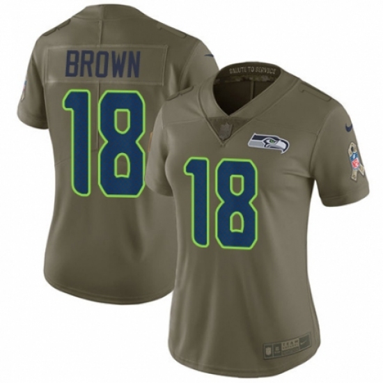 Women's Nike Seattle Seahawks 18 Jaron Brown Limited Olive 2017 Salute to Service NFL Jersey