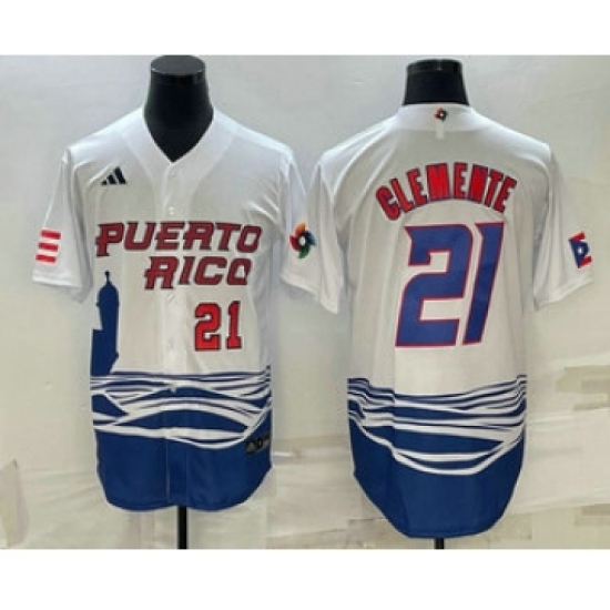 Men's Puerto Rico Baseball 21 Roberto Clemente Number 2023 White World Baseball Classic Stitched Jerseys