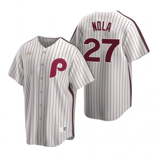 Men's Nike Philadelphia Phillies 27 Aaron Nola White Cooperstown Collection Home Stitched Baseball Jersey