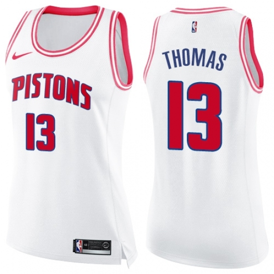 Women's Nike Detroit Pistons 13 Khyri Thomas Swingman White Pink Fashion NBA Jersey