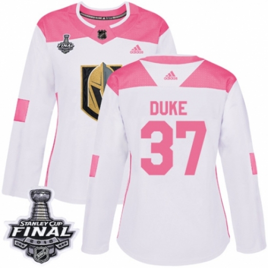 Women's Adidas Vegas Golden Knights 37 Reid Duke Authentic White/Pink Fashion 2018 Stanley Cup Final NHL Jersey