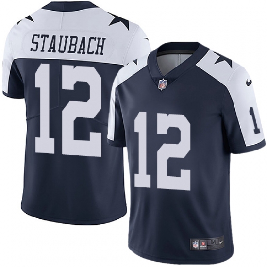 Youth Nike Dallas Cowboys 12 Roger Staubach Navy Blue Throwback Alternate Vapor Untouchable Limited Player NFL Jersey