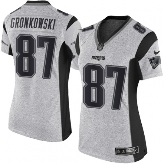 Women's Nike New England Patriots 87 Rob Gronkowski Limited Gray Gridiron II NFL Jersey