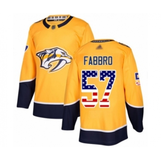 Men's Nashville Predators 57 Dante Fabbro Authentic Gold USA Flag Fashion Hockey Jersey