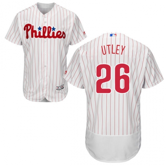 Men's Majestic Philadelphia Phillies 26 Chase Utley White Home Flex Base Authentic Collection MLB Jersey