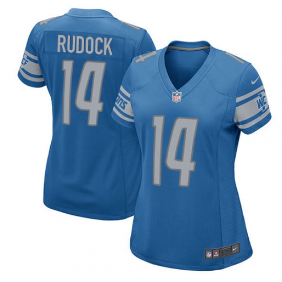 Women's Nike Detroit Lions 14 Jake Rudock Game Light Blue Team Color NFL Jersey
