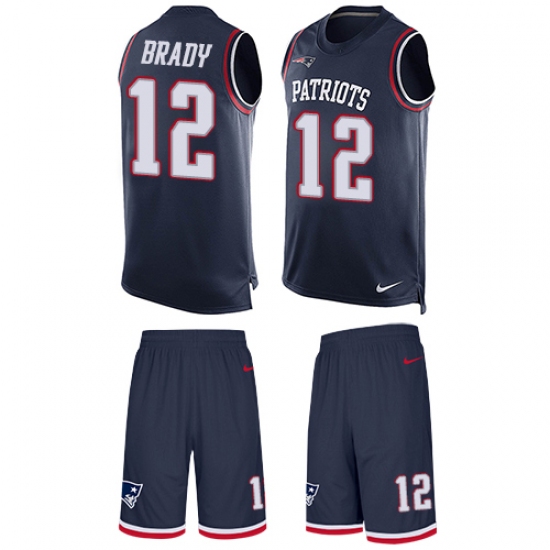 Men's Nike New England Patriots 12 Tom Brady Limited Navy Blue Tank Top Suit NFL Jersey