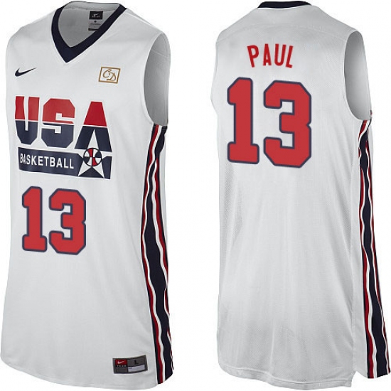 Men's Nike Team USA 13 Chris Paul Swingman White 2012 Olympic Retro Basketball Jersey