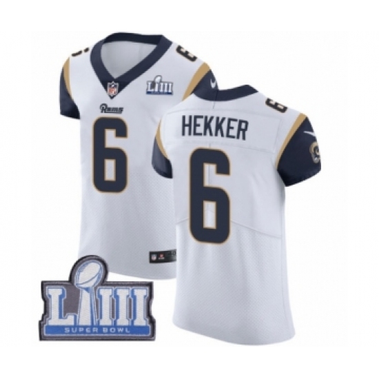 Men's Nike Los Angeles Rams 6 Johnny Hekker White Vapor Untouchable Elite Player Super Bowl LIII Bound NFL Jersey