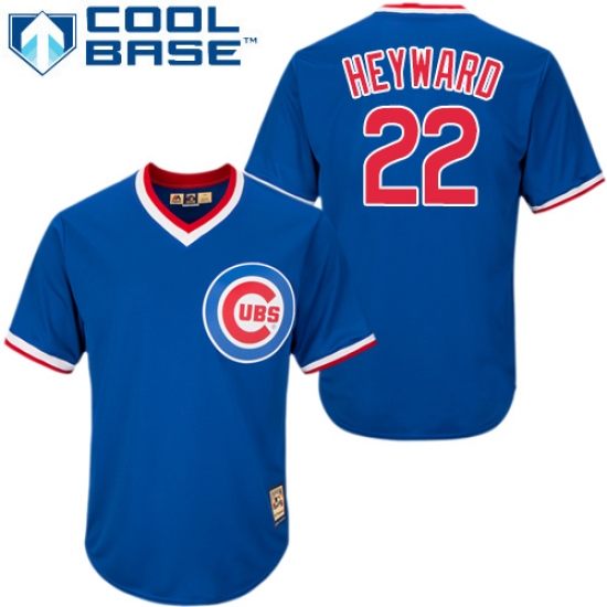 Men's Majestic Chicago Cubs 22 Jason Heyward Authentic Blue/White Strip Cooperstown Throwback MLB Jersey