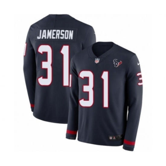 Men's Nike Houston Texans 31 Natrell Jamerson Limited Navy Blue Therma Long Sleeve NFL Jersey