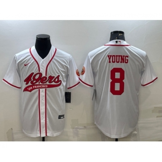 Men's San Francisco 49ers 8 Steve Young White With Patch Cool Base Stitched Baseball Jersey