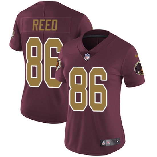 Women's Nike Washington Redskins 86 Jordan Reed Burgundy Red/Gold Number Alternate 80TH Anniversary Vapor Untouchable Limited Player NFL Jersey