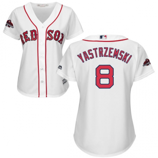 Women's Majestic Boston Red Sox 8 Carl Yastrzemski Authentic White Home 2018 World Series Champions MLB Jersey