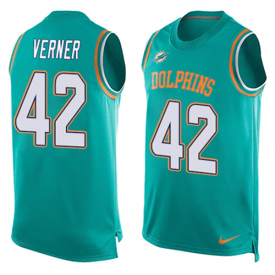 Men's Nike Miami Dolphins 42 Alterraun Verner Limited Aqua Green Player Name & Number Tank Top NFL Jersey