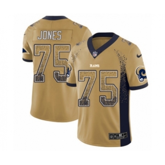 Men's Nike Los Angeles Rams 75 Deacon Jones Limited Gold Rush Drift Fashion NFL Jersey
