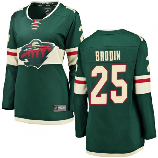Women's Minnesota Wild 25 Jonas Brodin Authentic Green Home Fanatics Branded Breakaway NHL Jersey