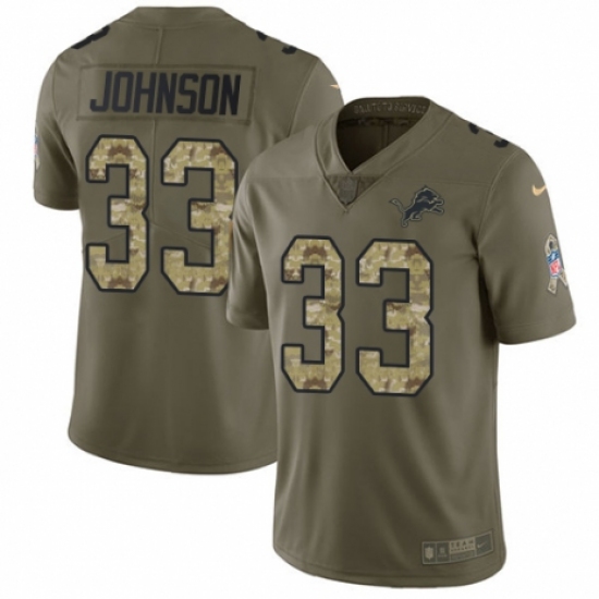 Men's Nike Detroit Lions 33 Kerryon Johnson Limited Olive/Camo Salute to Service NFL Jersey