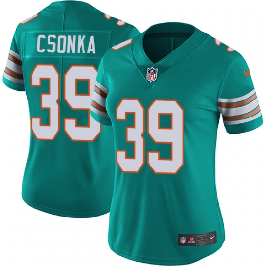 Women's Nike Miami Dolphins 39 Larry Csonka Aqua Green Alternate Vapor Untouchable Limited Player NFL Jersey