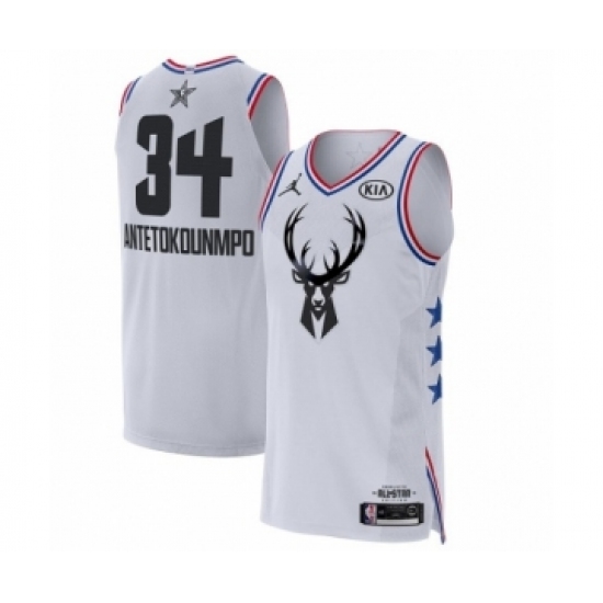 Men's Jordan Milwaukee Bucks 34 Giannis Antetokounmpo Authentic White 2019 All-Star Game Basketball Jersey