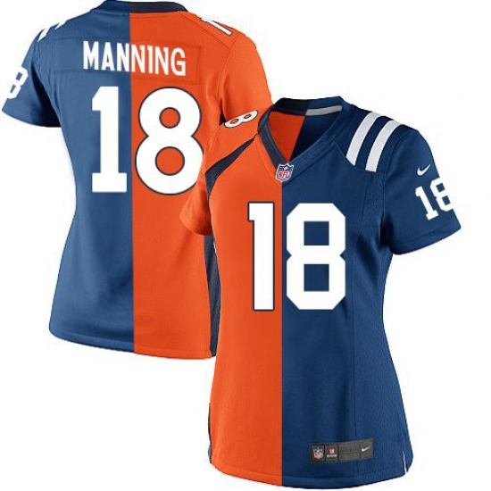 Women's Nike Denver Broncos 18 Peyton Manning Limited Navy Blue/White Split Fashion NFL Jersey