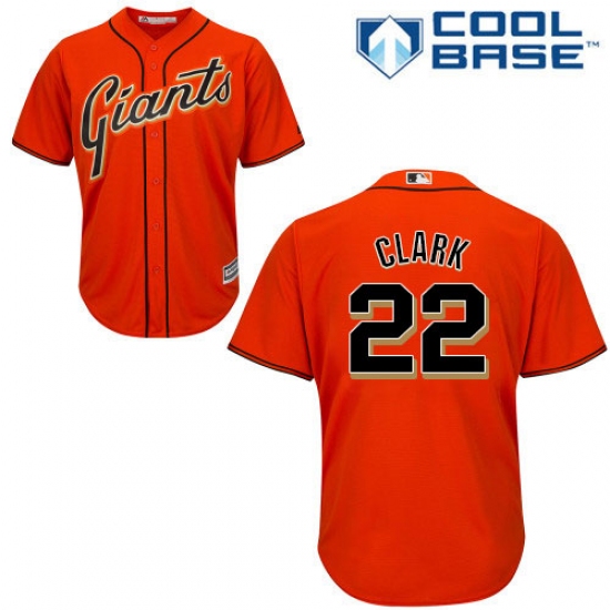 Youth Majestic San Francisco Giants 22 Will Clark Authentic Orange Alternate Cool Base MLB Jersey