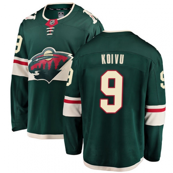 Men's Minnesota Wild 9 Mikko Koivu Authentic Green Home Fanatics Branded Breakaway NHL Jersey