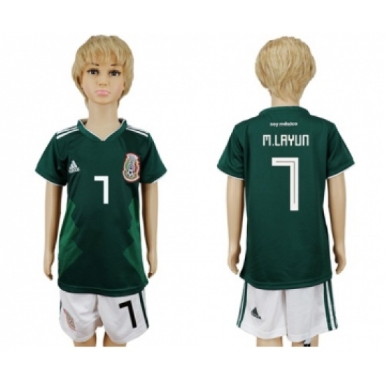 Mexico 7 M.Layun Home Kid Soccer Country Jersey
