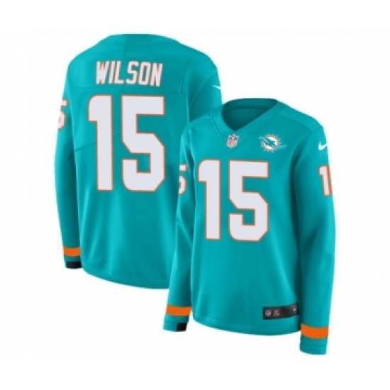 Women's Nike Miami Dolphins 15 Albert Wilson Limited Aqua Therma Long Sleeve NFL Jersey
