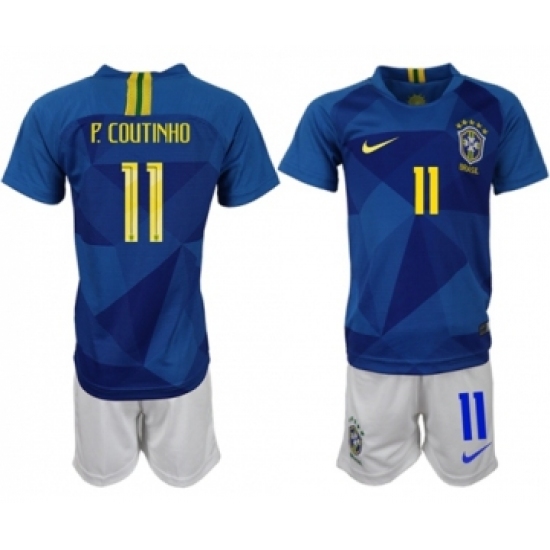 Brazil 11 P.Coutinho Away Kid Soccer Country Jersey