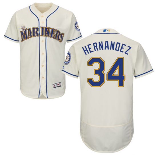 Men's Majestic Seattle Mariners 34 Felix Hernandez Cream Alternate Flex Base Authentic Collection MLB Jersey