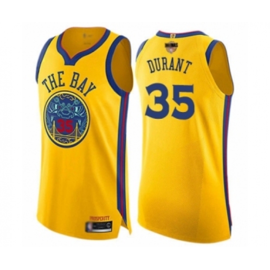 Women's Golden State Warriors 35 Kevin Durant Swingman Gold 2019 Basketball Finals Bound Basketball Jersey - City Edition