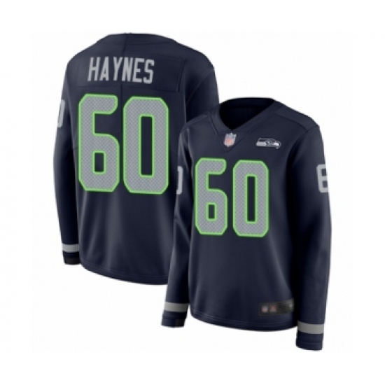 Women's Seattle Seahawks 60 Phil Haynes Limited Navy Blue Therma Long Sleeve Football Jersey