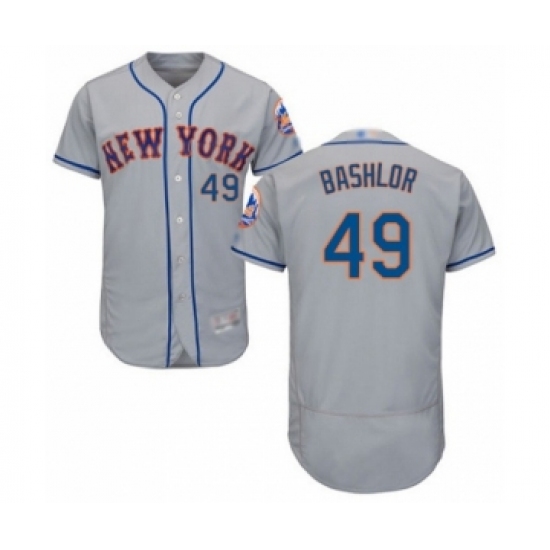 Men's New York Mets 49 Tyler Bashlor Grey Road Flex Base Authentic Collection Baseball Player Jersey