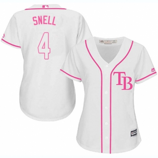 Women's Majestic Tampa Bay Rays 4 Blake Snell Authentic White Fashion Cool Base MLB Jersey