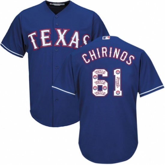 Men's Majestic Texas Rangers 61 Robinson Chirinos Authentic Royal Blue Team Logo Fashion Cool Base MLB Jersey