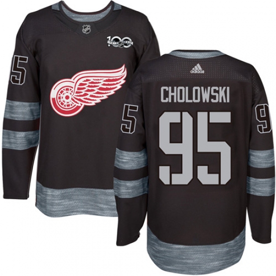 Men's Adidas Detroit Red Wings 95 Dennis Cholowski Authentic Black 1917-2017 100th Anniversary NHL Jersey