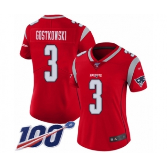 Women's New England Patriots 3 Stephen Gostkowski Limited Red Inverted Legend 100th Season Football Jersey