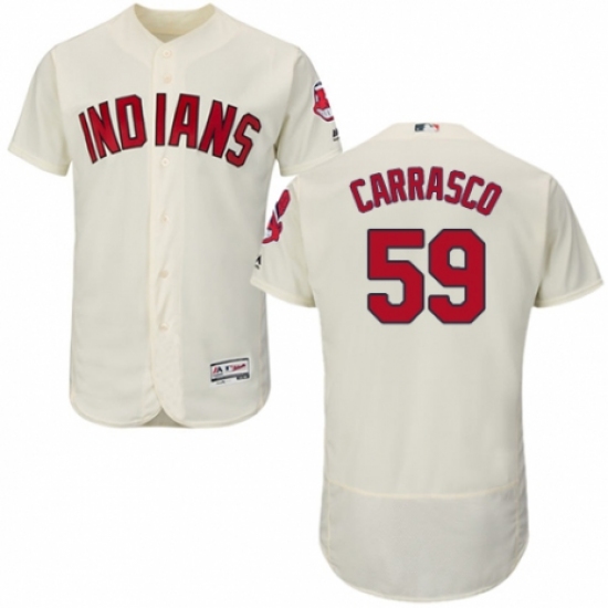 Men's Majestic Cleveland Indians 59 Carlos Carrasco Cream Alternate Flex Base Authentic Collection MLB Jersey