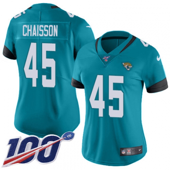Women's Jacksonville Jaguars 45 K'Lavon Chaisson Teal Green Alternate Stitched NFL 100th Season Vapor Untouchable Limited Jersey