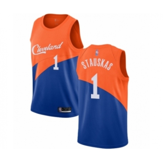 Men's Cleveland Cavaliers 1 Nik Stauskas Authentic Blue Basketball Jersey - City Edition