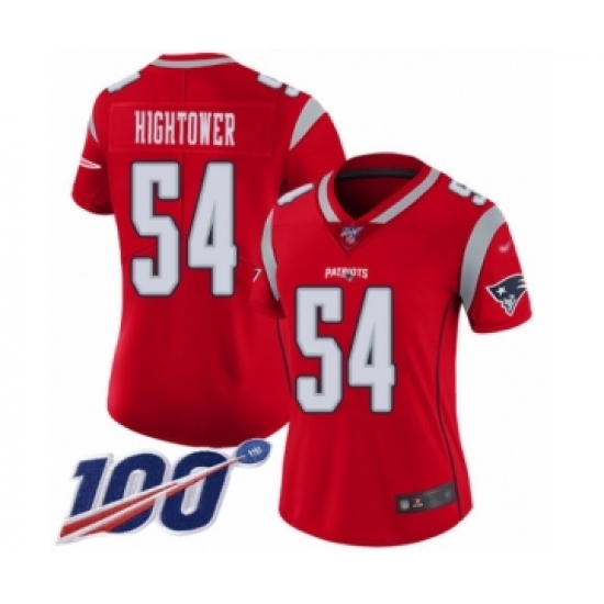 Women's New England Patriots 54 Dont'a Hightower Limited Red Inverted Legend 100th Season Football Jersey