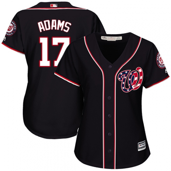 Women's Majestic Washington Nationals 17 Matt Adams Authentic Navy Blue Alternate 2 Cool Base MLB Jersey