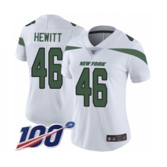 Women's New York Jets 46 Neville Hewitt White Vapor Untouchable Limited Player 100th Season Football Jersey