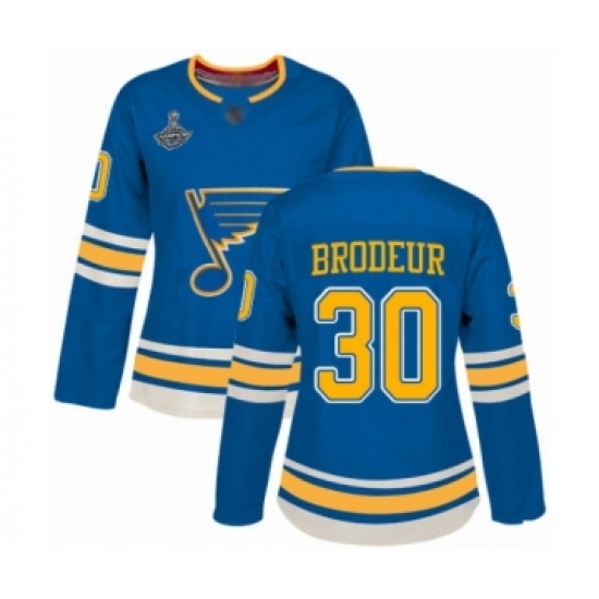 Women's St. Louis Blues 30 Martin Brodeur Authentic Navy Blue Alternate 2019 Stanley Cup Champions Hockey Jersey