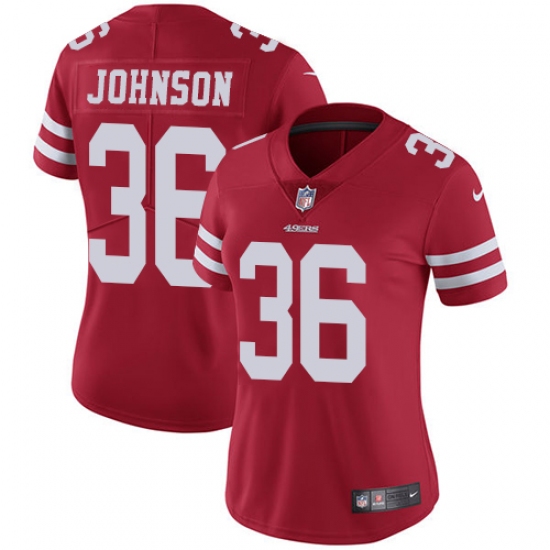 Women's Nike San Francisco 49ers 36 Dontae Johnson Red Team Color Vapor Untouchable Limited Player NFL Jersey