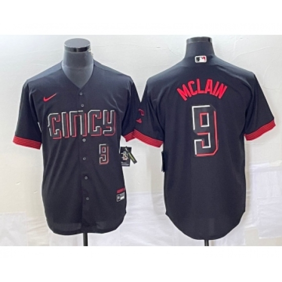 Men's Cincinnati Reds 9 Matt McLain Number Black 2023 City Connect Cool Base Stitched Jersey 2