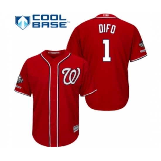 Youth Washington Nationals 1 Wilmer Difo Authentic Red Alternate 1 Cool Base 2019 World Series Champions Baseball Jersey