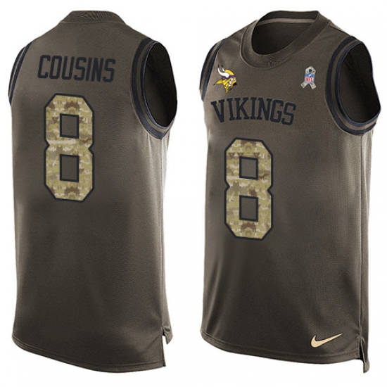 Men's Nike Minnesota Vikings 8 Kirk Cousins Limited Green Salute to Service Tank Top NFL Jersey